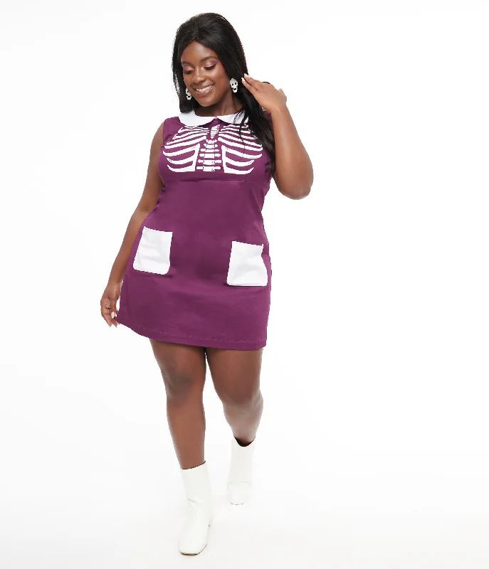 Wrap - Style Women Dress with Adjustable Fit for All Body TypesSmak Parlour Plus Size 1960s Purple & White Skeleton Power Mini Dress