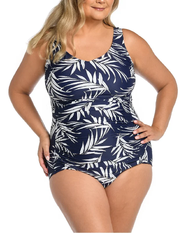 Striped women swimwear with a classic pattern for a timeless beach look2024 Maxine of Hollywood Women's Plus Gold Leaf One Piece Swimsuit - Mw4de14