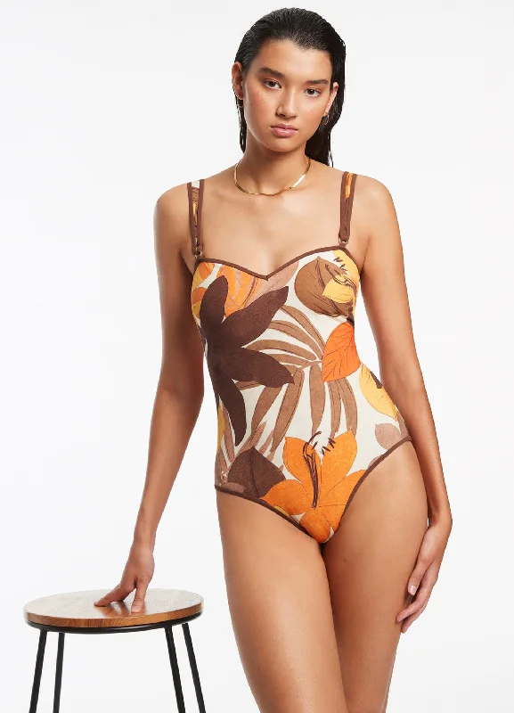 Sustainable women swimwear made from recycled materials for eco - conscious beachgoersFloreale Trim Tank One Piece - Latte