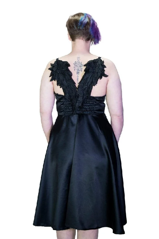 Empire Waist Women Dress to Accentuate the Bust and Conceal the WaistBlack Wings Raw Silk Plus Size Midi Dress - Angelique