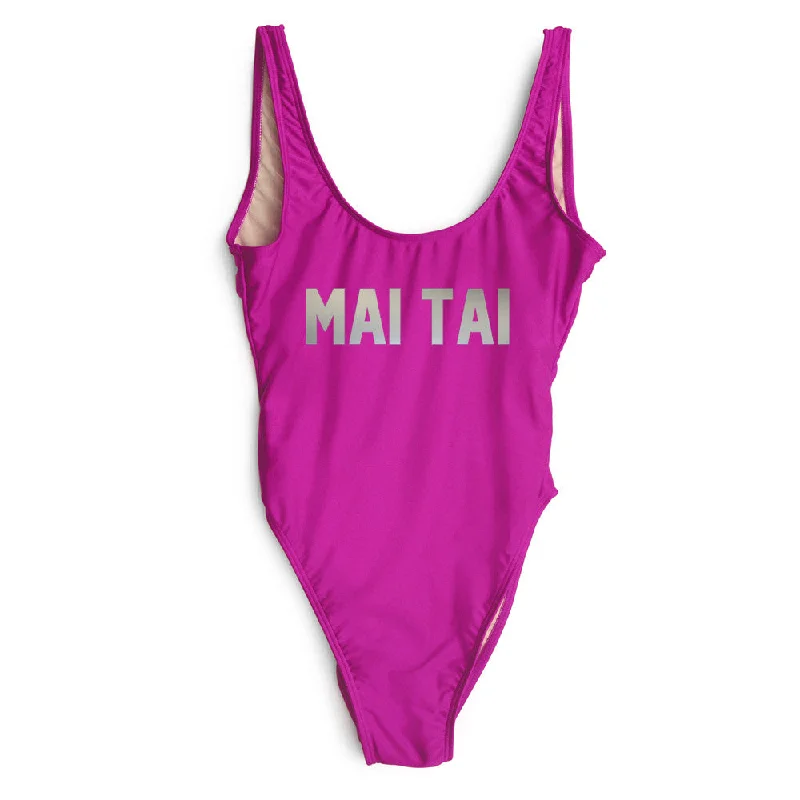 Tropical - print women swimwear for a vacation - ready beach styleMAI TAI [SWIMSUIT // SILVER TEXT]