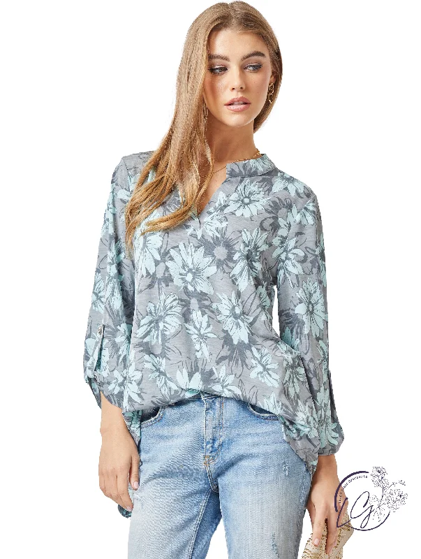 Lace - Trimmed Women Long Sleeve Top for an Elegant LookLuxury Mint Floral Lizzy Top