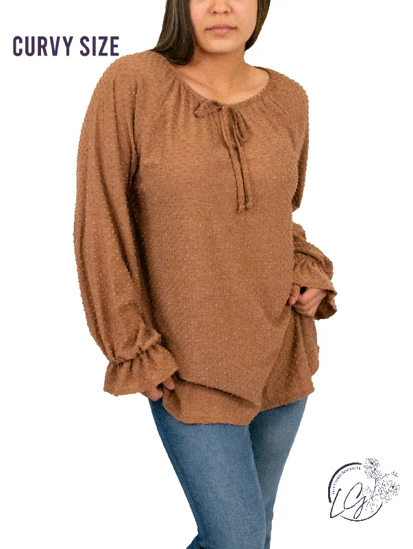 Lace - Trimmed Women Long Sleeve Top for an Elegant LookCurvy Wave You On Long Sleeve