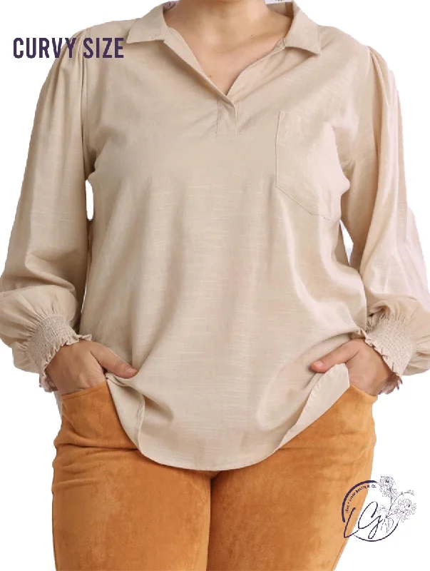 Wrap - Style Women Long Sleeve Top for a Versatile FitCurvy Keep Going Collared Long Sleeve