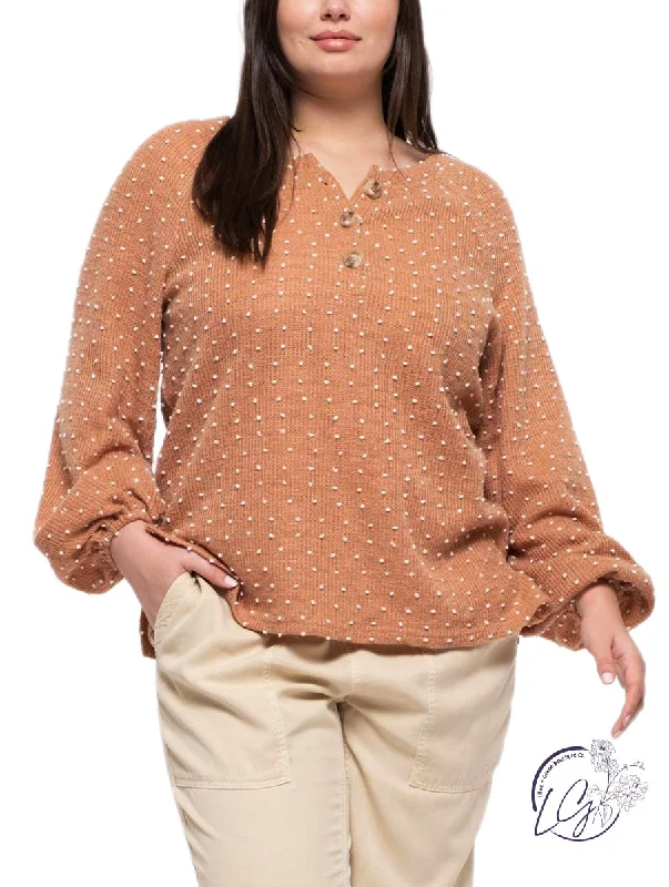 Pocket - Equipped Women Long Sleeve Top for Added FunctionalityCurvy Chasing A Dream Dotted Long Sleeve