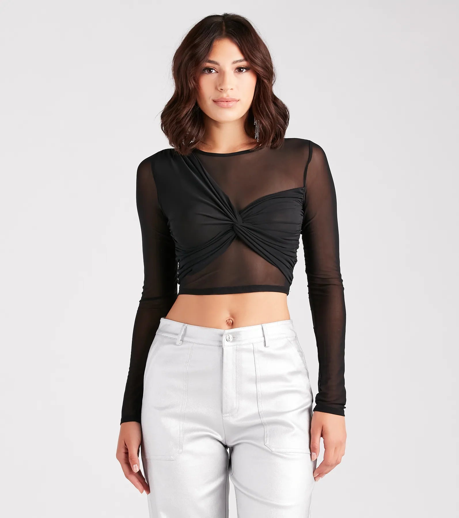 Button - Down Women Long Sleeve Top for a Classic StyleSheer Stunner Twist-Front Mesh Crop Top