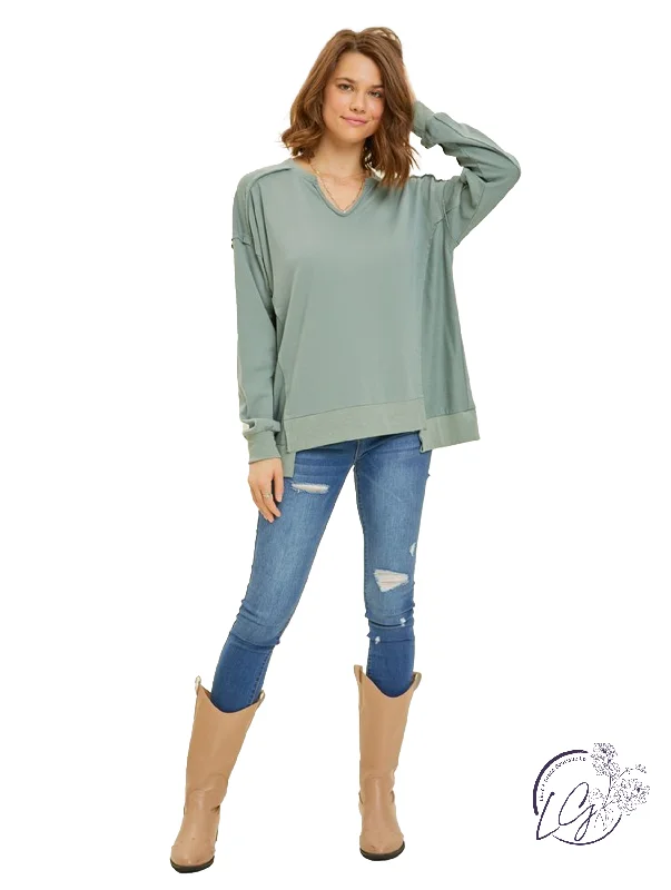 Metallic Accent Women Long Sleeve Top for a Glamorous LookCozy Cascade V-Neck