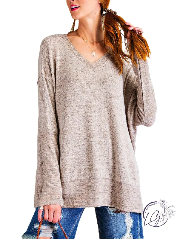 Lace - Trimmed Women Long Sleeve Top for an Elegant LookCurvy Brushed Knit Loose Fit Top