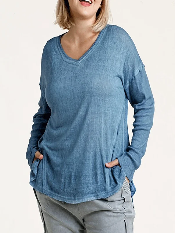 Wrap - Style Women Long Sleeve Top for a Versatile FitCurvy Katie Long Sleeve Top in Denim