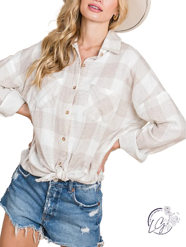 Wrap - Style Women Long Sleeve Top for a Versatile FitCowgirl Checkered Blouse