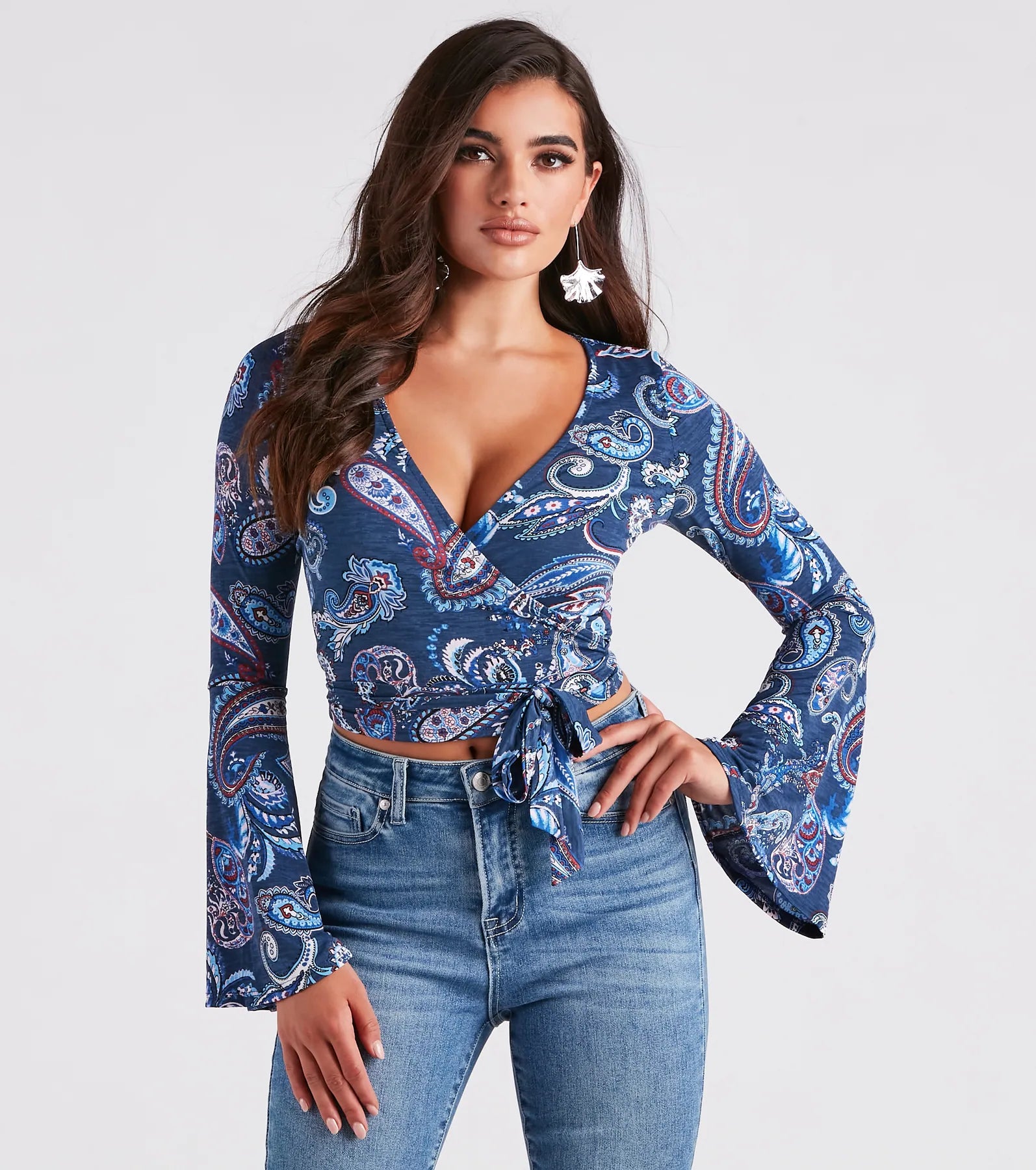 Striped Women Long Sleeve Top in a Timeless PatternSunset Audience Paisley Wrap Crop Top