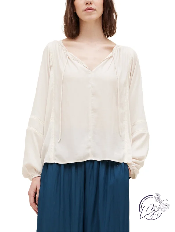 Cable - Knit Women Long Sleeve Top with a Cozy TextureSatin Flair Inset Blouse