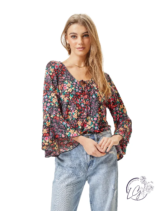 Printed Graphic Women Long Sleeve Top with a Bold StatementPetal Pout Top by Dear Scarlett