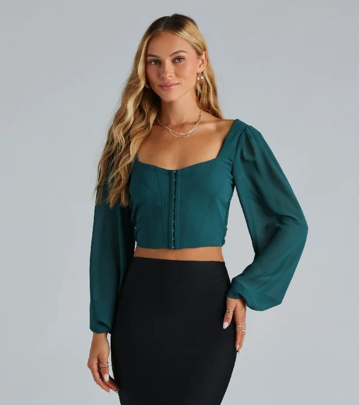 Lightweight Women Long Sleeve Top for Spring and AutumnMore Than A Dream Chiffon Corset Crop Top