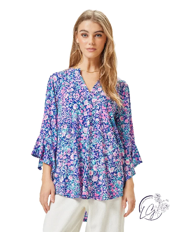 Floral Printed Women Long Sleeve Top for a Romantic LookNavy Faith Blouse