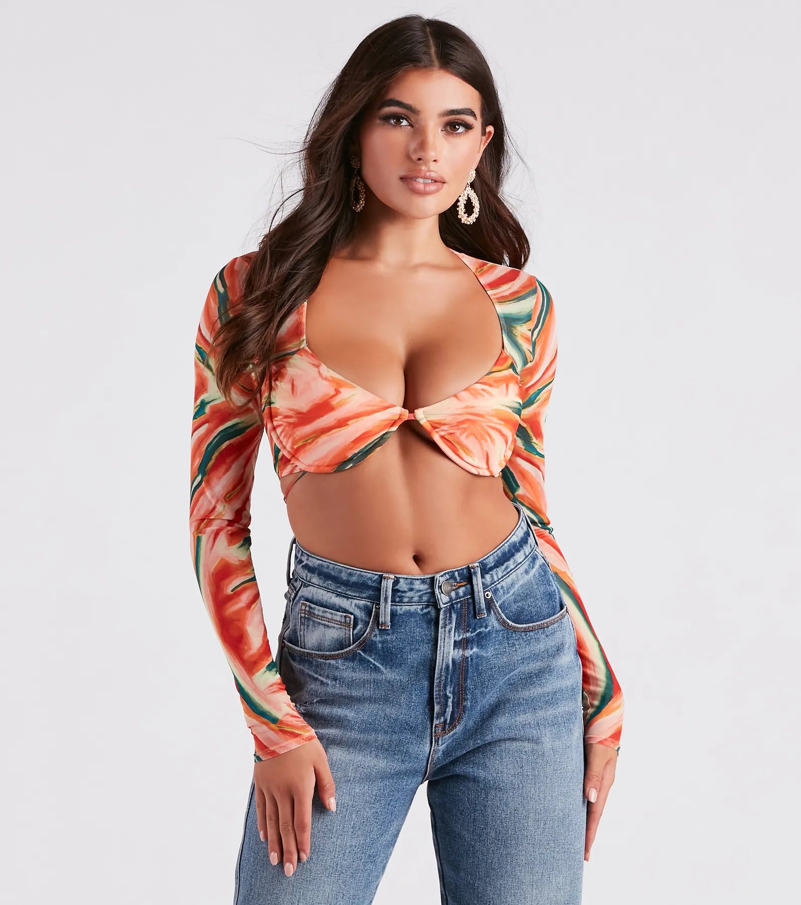 Puffer - Sleeve Women Long Sleeve Top for a Fashion - Forward LookBold Allure Watercolor Print Bra Top