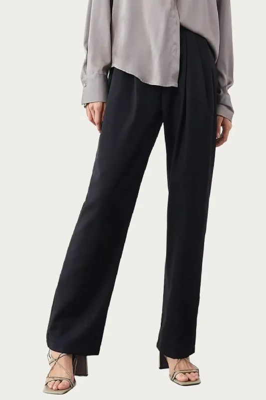 Whitley Pleated Twill Wide-Leg Pants In Black