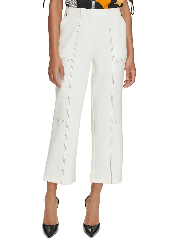 Womens Contrast Trim Polyester Cropped Pants