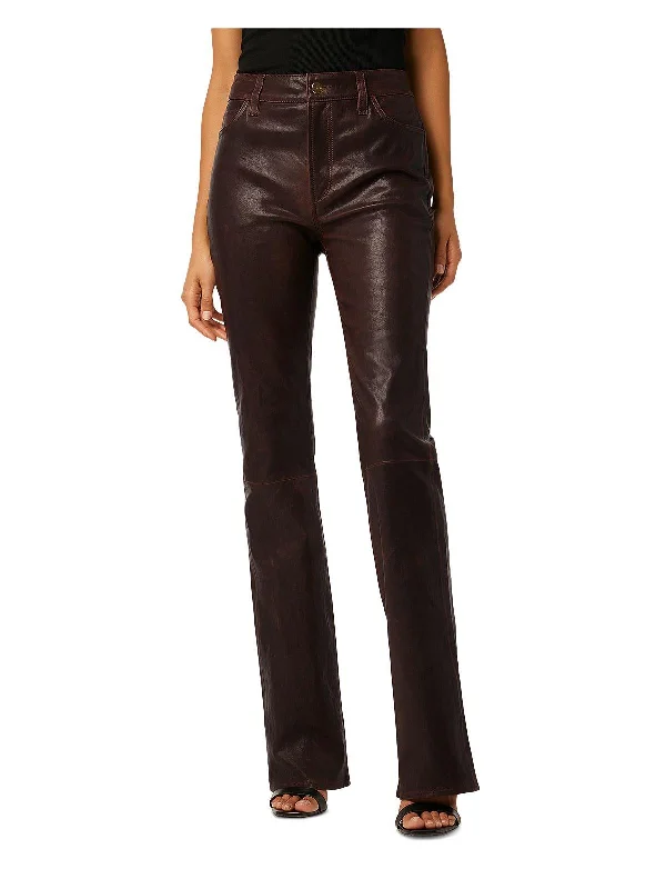 Womens Leather High Rise Bootcut Pants