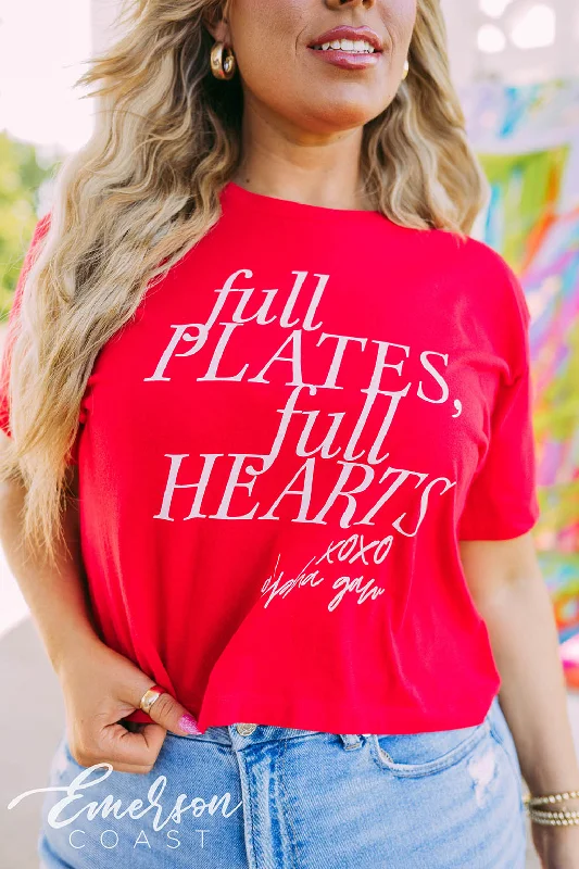 Long Sleeve Women T Shirt for Cooler WeatherAlpha Gamma Delta Full Plates Full Hearts XOXO Tee