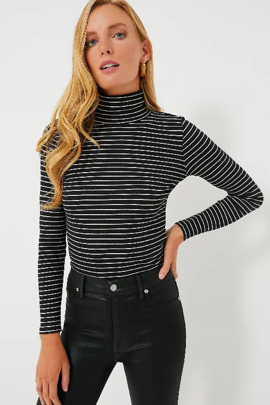 V - Neck Women Sweater to Elongate the NecklineBlack and White Stripe Lexi Rib Turtleneck