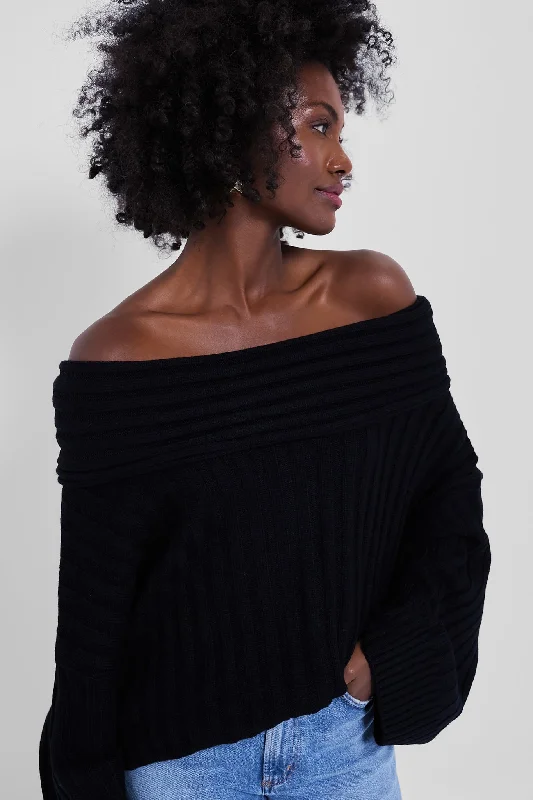 Plus - Size Women Sweater with a Flattering FitBlack Oversized Off the Shoulder Sweater