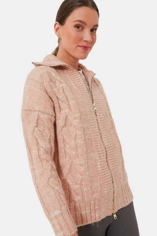 Cable - Knit Women Sweater with Intricate PatternsBlush Tan and Egret Aida Jumbo Cable Knit Jacket