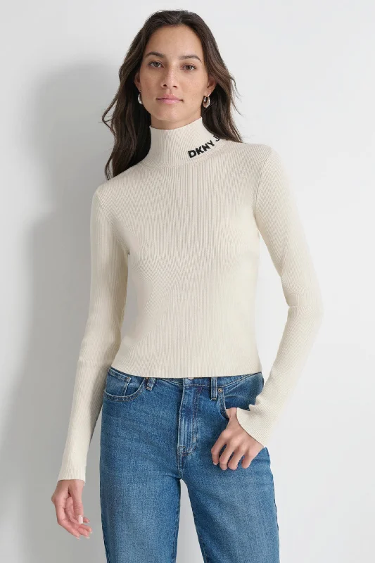 Oversized Women Sweater for a Cozy and Fashionable LookRIB LOGO MOCK NECK