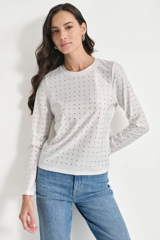 Button - Down Women Sweater for a Versatile LookStudded Long Sleeve Top