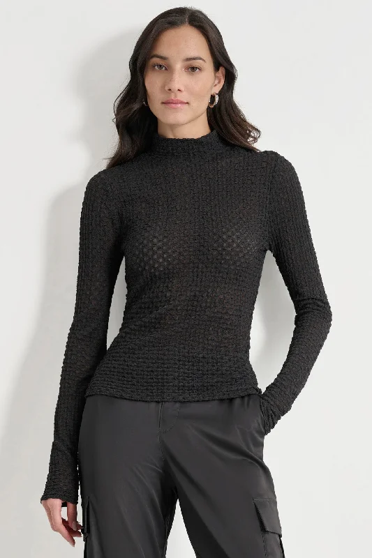 Open - Front Women Sweater for Easy LayeringPEBBLE LACE TURTLENECK