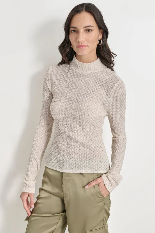 Striped Women Sweater with a Timeless PatternPEBBLE LACE TURTLENECK