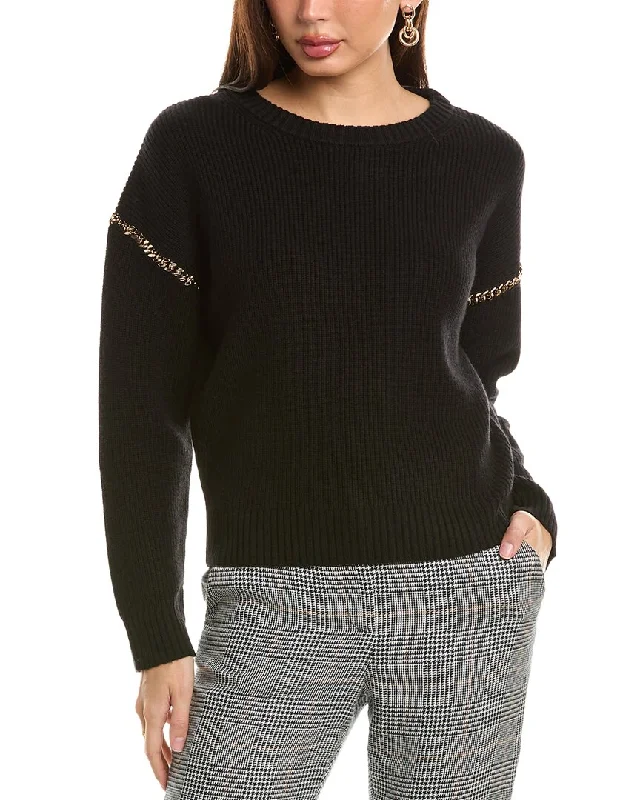 Sequin - Embellished Women Sweater for Special OccasionsElie Tahari Drop-Shoulder Chain Wool-Blend Sweater