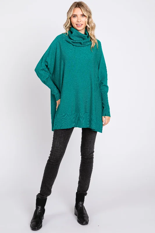 Mock - Neck Women Sweater for a Modern TwistForest Green Cowl Neck Dolman Sleeve Sweater