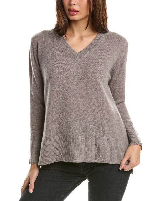 Cropped Women Sweater to Pair with High - Waisted BottomsForte Cashmere High-Low Seamed V-Neck Cashmere Sweater