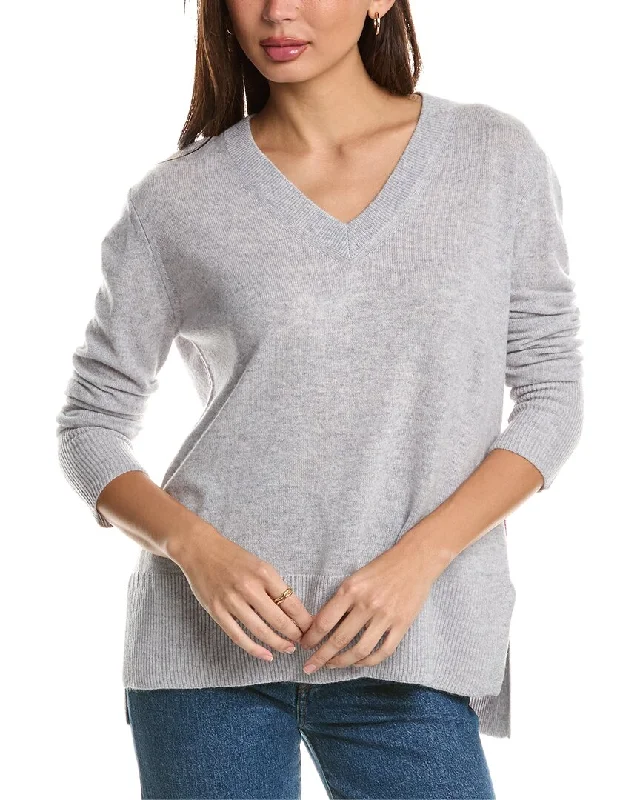 Oversized Women Sweater for a Cozy and Fashionable LookForte Cashmere High-Low Seamed V-Neck Cashmere Sweater