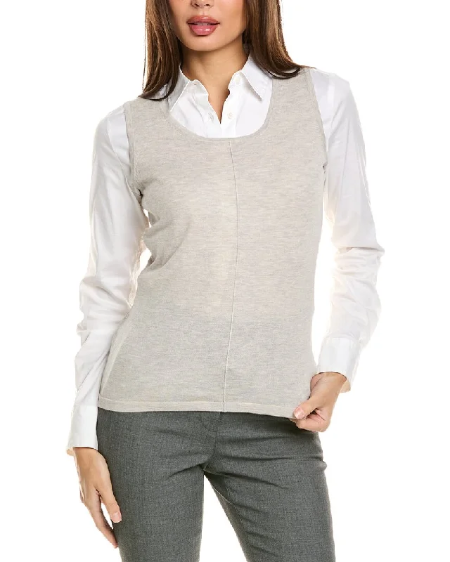 Long - Sleeve Women Sweater with Ribbed CuffsForte Cashmere Seamed Silk & Cashmere-Blend Tank