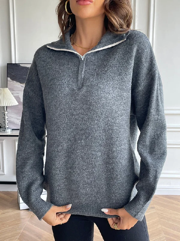 Oversized Women Sweater for a Cozy and Fashionable LookHalf Zip Dropped Shoulder Sweater