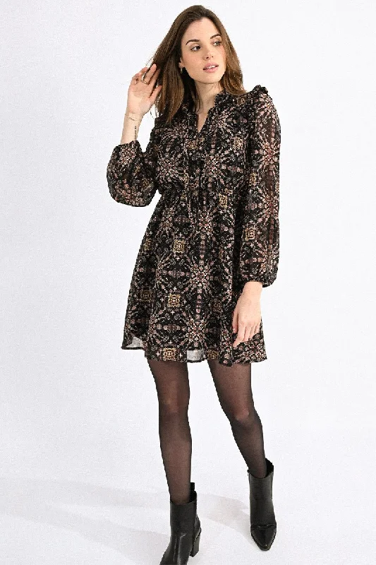 Mock - Neck Women Sweater for a Modern TwistMolly Bracken Printed Dress With Puff Sleeves.