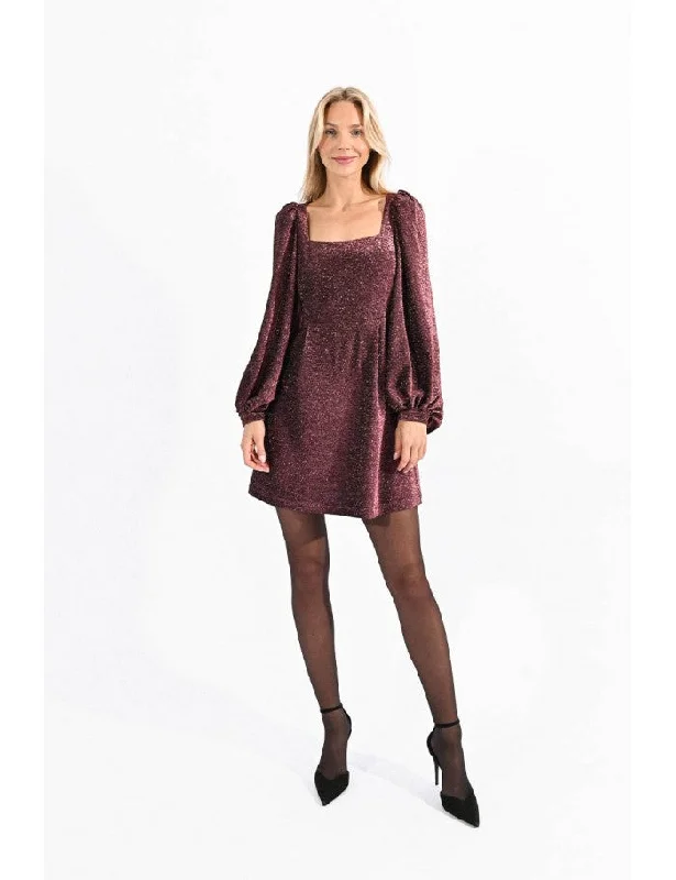 Long - Sleeve Women Sweater with Ribbed CuffsMolly Bracken Square Metalic Sparkle Pink Dress