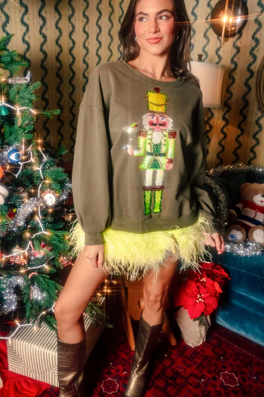 Open - Front Women Sweater for Easy LayeringOlive Green Martini Server Nutcracker Sweatshirt