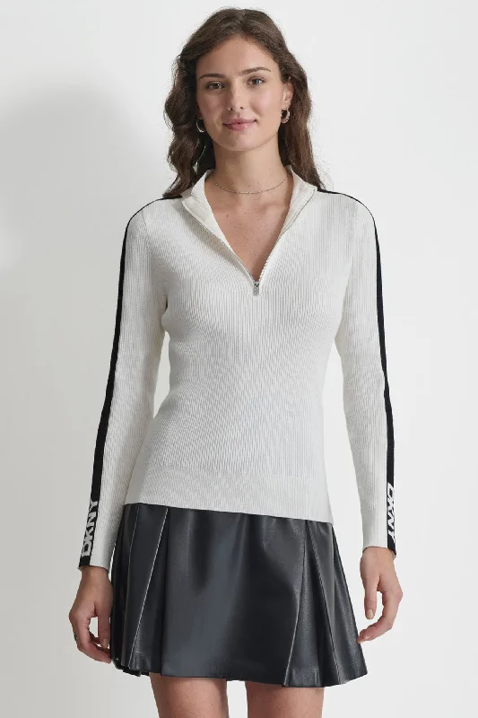 Mock - Neck Women Sweater for a Modern TwistHALF ZIP LOGO TAPE SWEATER