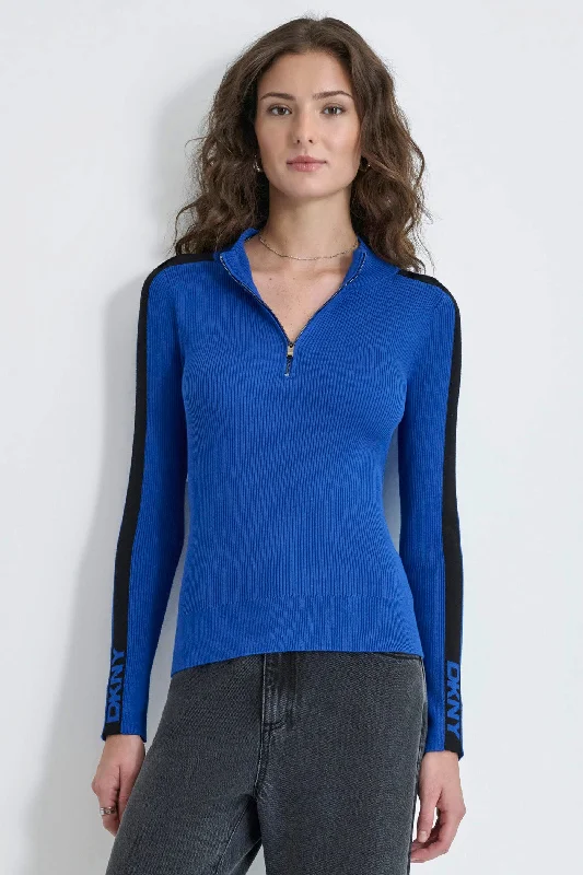 Sequin - Embellished Women Sweater for Special OccasionsHALF ZIP LOGO TAPE SWEATER