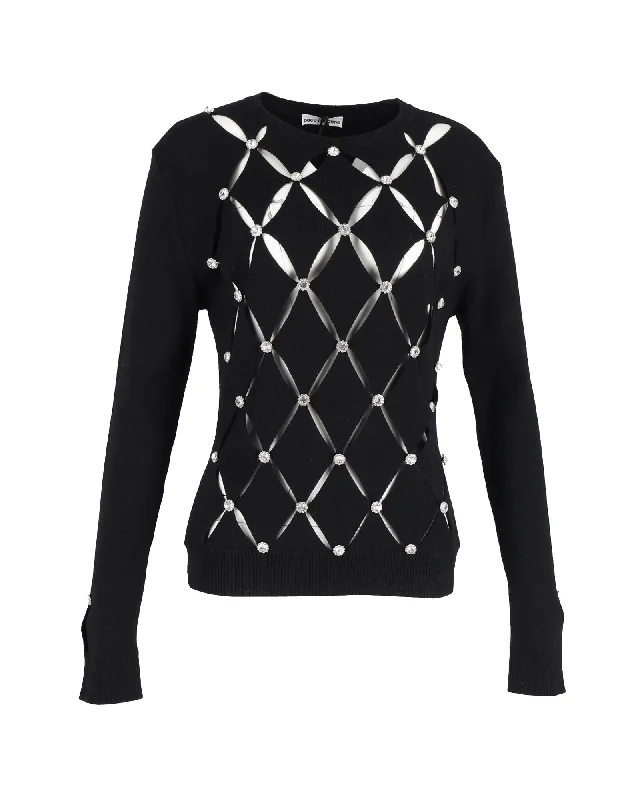 Hand - Knitted Women Sweater with Artisanal CharmPaco Rabanne Crystal-Embellished Cutout Sweater in Black Merino Wool