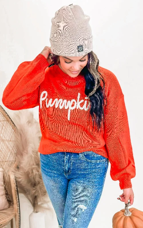 Cashmere Women Sweater with a Luxurious Soft TouchPumpkin Letter Embosed Sweater Top - Final Sale