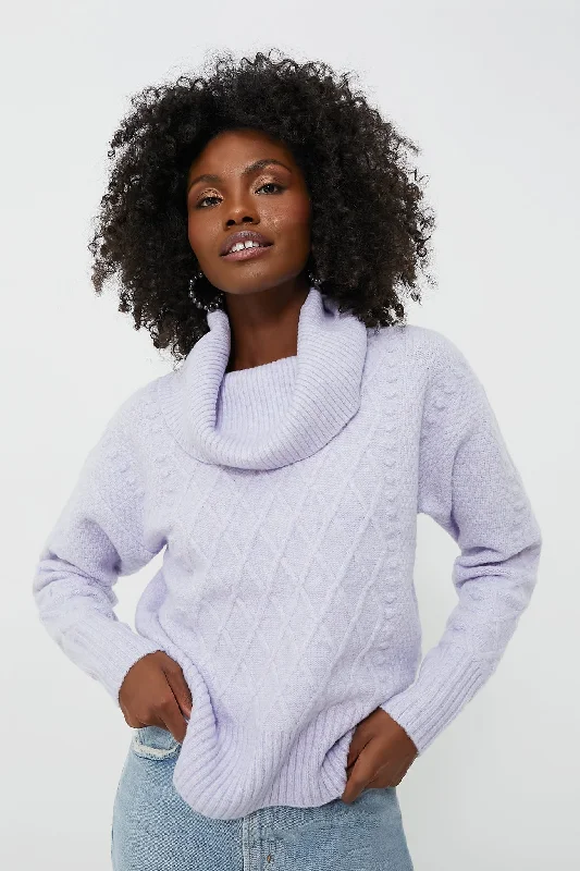 Cable - Knit Women Sweater with Intricate PatternsPurple Cotton Turtleneck