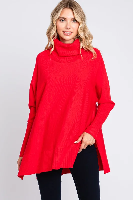 Cashmere Women Sweater with a Luxurious Soft TouchRed Cowl Neck Dolman Sleeve Sweater