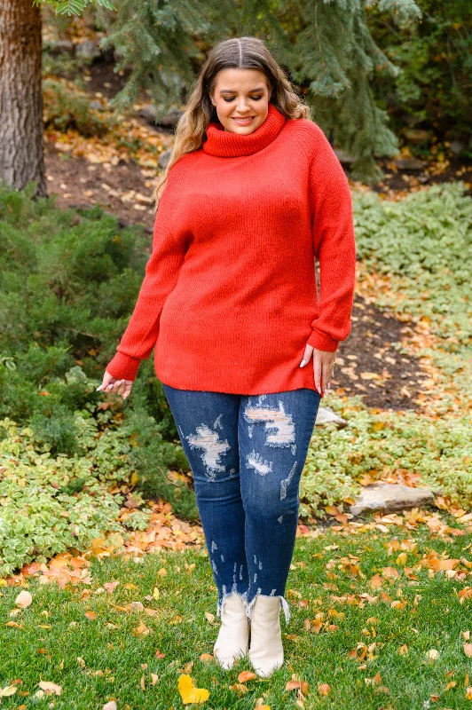 Mock - Neck Women Sweater for a Modern TwistSteady Pace Roll Neck Sweater In Red