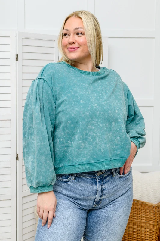 Hooded Women Sweater for Added Comfort and StyleTied Up In Cuteness Mineral Wash Sweater in Teal