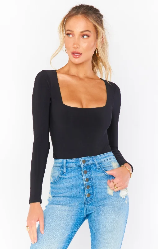 Cropped Women Sweater to Pair with High - Waisted BottomsUnreal Bodysuit ~ Black Stretch