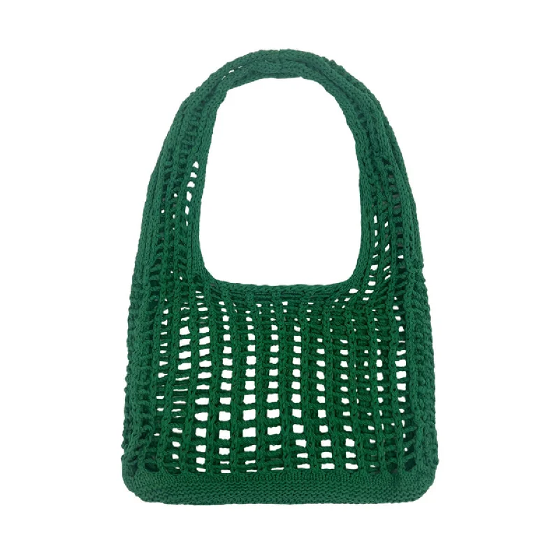 Cropped Women Sweater to Pair with High - Waisted BottomsVersatile Fishnet Openwork Beach Vacation Soft Crochet Knit Tote Bag